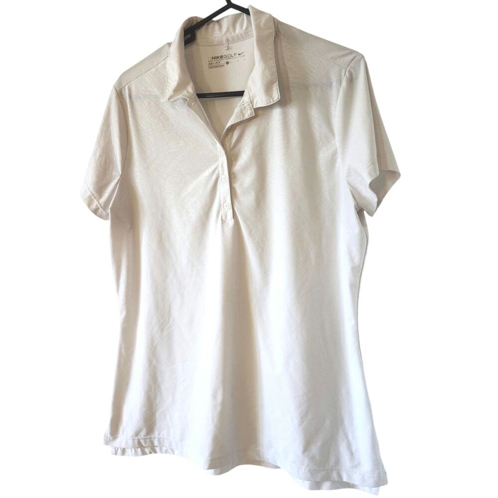 Womens Nike Golf Large Dry Fit White Tropical Polo Shirt Leaf Pattern